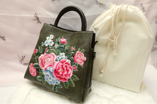 Floral Embroidered Leather Crossbody Bag