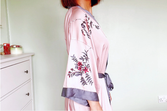 Pure Silk Dressing Gown, Long Floral Kimono Robe
