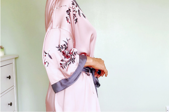 Pure Silk Dressing Gown, Long Floral Kimono Robe
