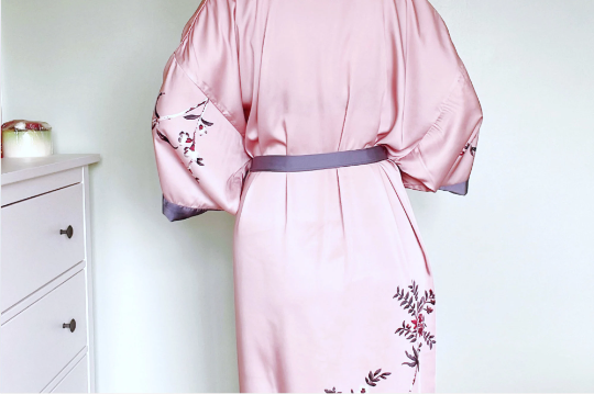 Pure Silk Dressing Gown, Long Floral Kimono Robe