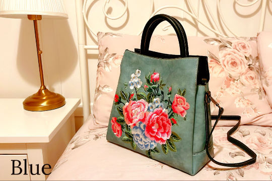 Floral Embroidered Leather Crossbody Bag