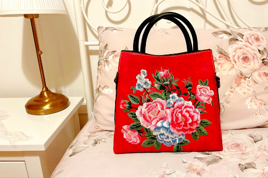 Floral Embroidered Leather Crossbody Bag