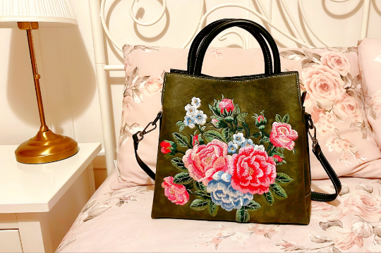 Floral Embroidered Leather Crossbody Bag