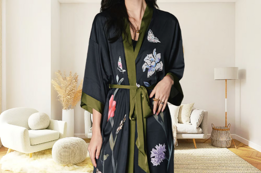 Silk Dressing Gown Floral, Long Robe for Women