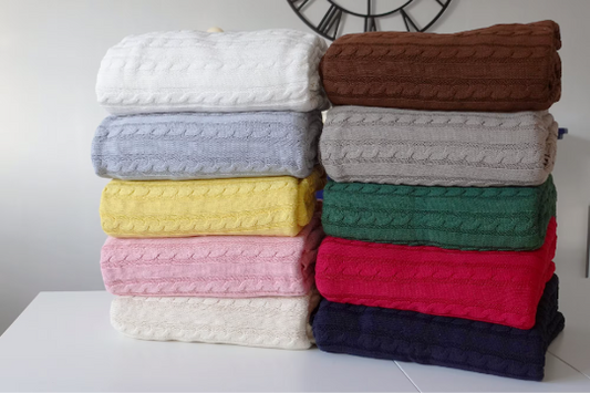 Cosy Cable Knit Cotton Throw Blanket in 10 Colours