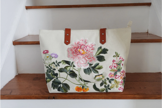 Embroidered Tote Bag, Large Capacity Canvas Shoulder Bag