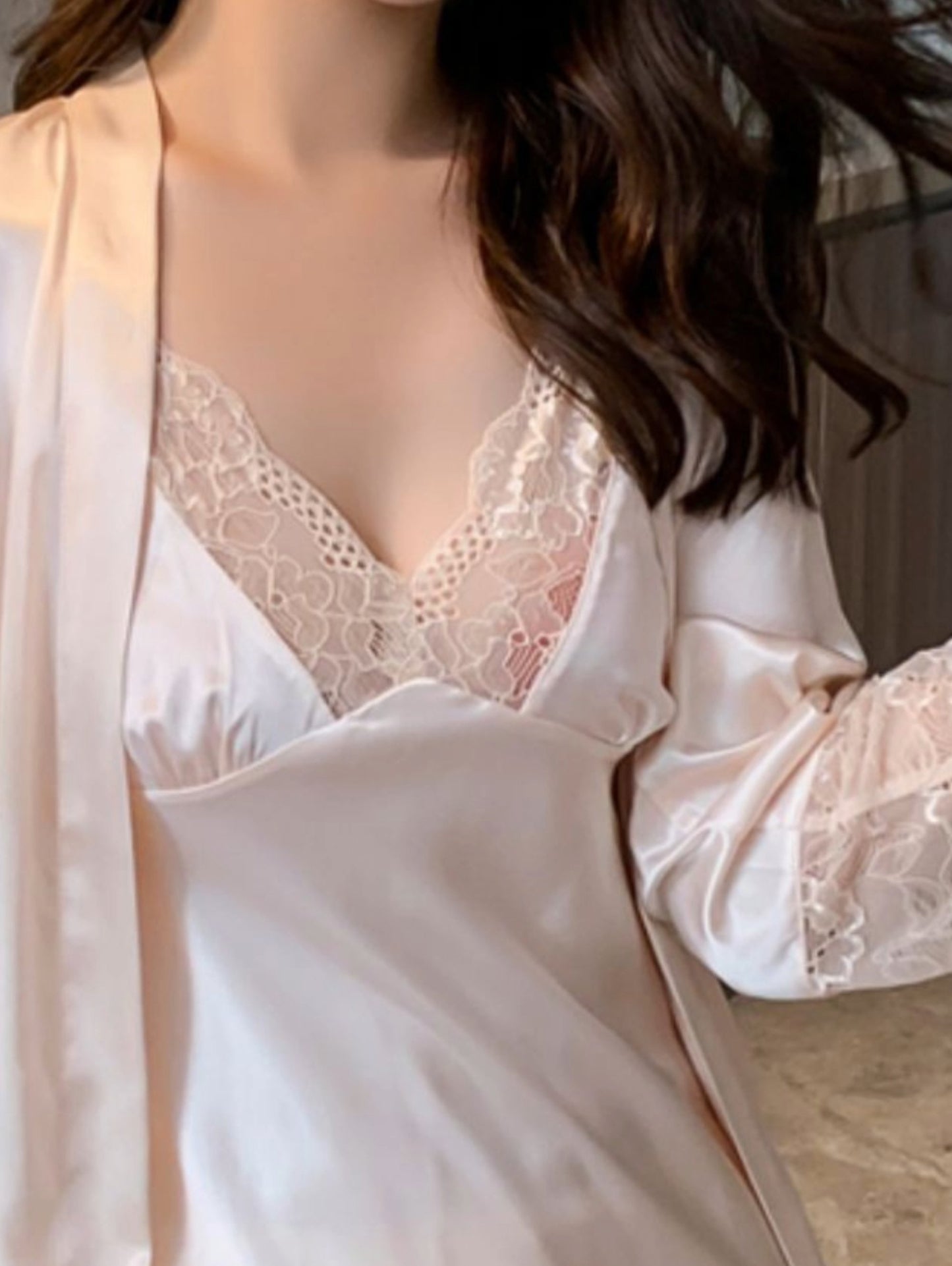 Chic Black Satin Nightgown for Women, Lace Trimmed Nightdress Robe, Perfect Bridesmaid Pajamas Gift