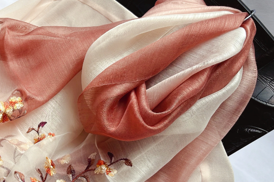 Ombre Embroidered Scarf Shawl Silk, Bride Bridesmaid Wrap