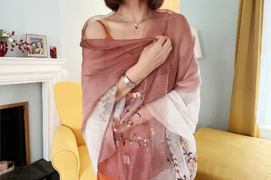 Ombre Embroidered Scarf Shawl Silk, Bride Bridesmaid Wrap