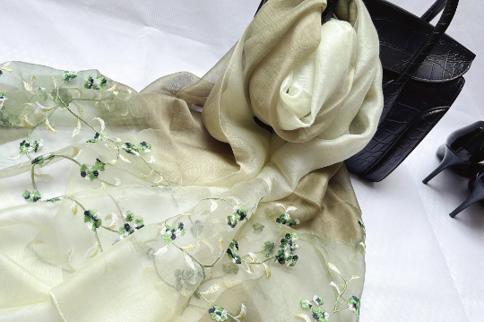Ombre Embroidered Scarf Shawl Silk, Bride Bridesmaid Wrap
