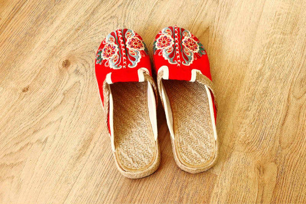 Hand Embroidered Espadrille Mule Slipper, Canvas Shoes, Non Slip Sole, Best Gift For Mother
