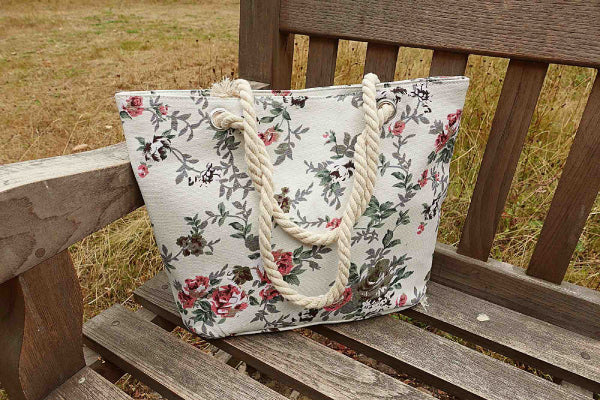 Stylish Floral Canvas Tote Bag- Large Capacity, Zipper Closure - Foldable Design for Shopping & Beach - Great Gift Idea
