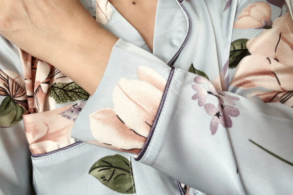 Elegant Floral Silk Pyjamas Set - Large Flower Pattern, Comfy Loungewear Set Women