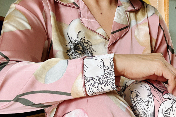Elegant Floral Silk Pyjamas Set - Large Flower Pattern, Comfy Loungewear Set Women