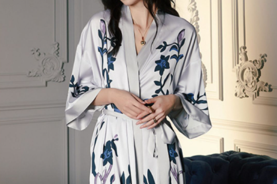 Pure Silk Dressing Gown, Long Floral Kimono Robe