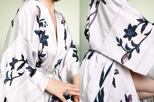 Pure Silk Dressing Gown, Long Floral Kimono Robe