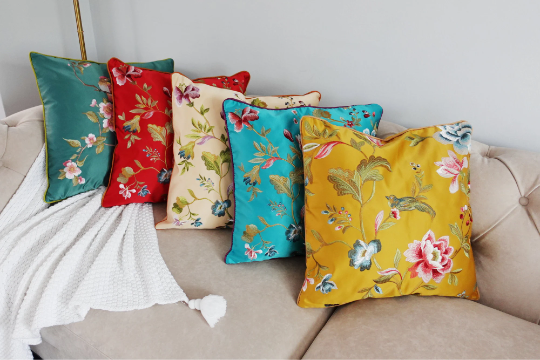 Floral Embroidery Silk Cushion/Pillow Covers x2