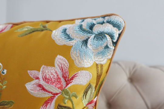 Floral Embroidery Silk Cushion/Pillow Covers x2