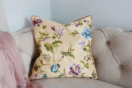 Floral Embroidery Silk Cushion/Pillow Covers x2