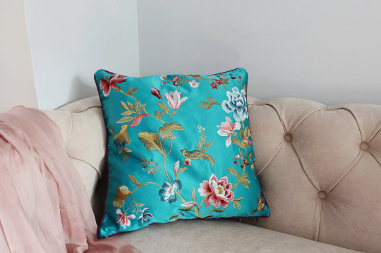 Floral Embroidery Silk Cushion/Pillow Covers x2