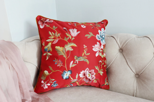 Floral Embroidery Silk Cushion/Pillow Covers x2