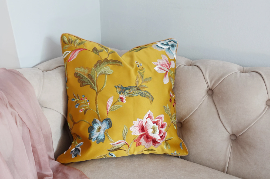 Floral Embroidery Silk Cushion/Pillow Covers x2