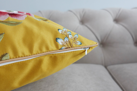 Floral Embroidery Silk Cushion/Pillow Covers x2