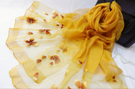 Floral Embroidered Silk Scarf