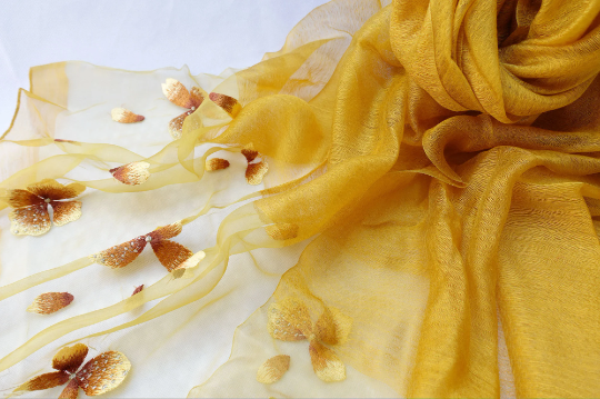 Floral Embroidered Silk Scarf