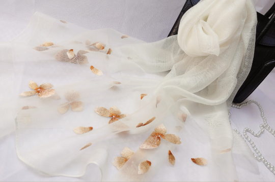 Floral Embroidered Silk Scarf