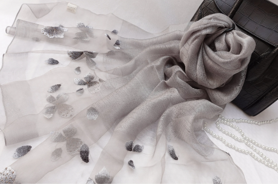Floral Embroidered Silk Scarf