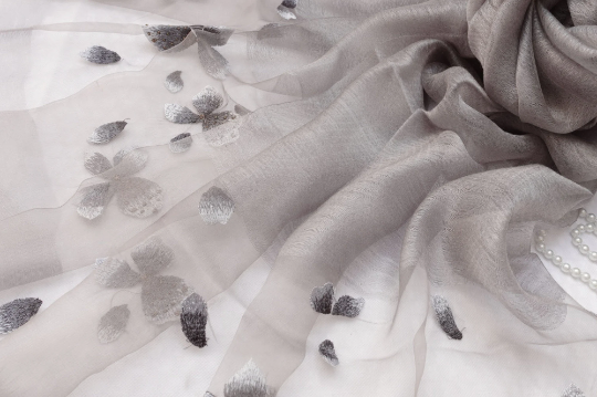Floral Embroidered Silk Scarf