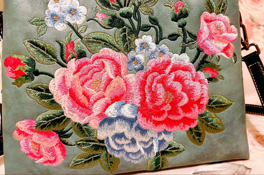 Floral Embroidered Leather Crossbody Bag