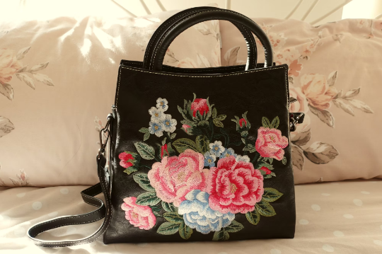 Floral Embroidered Leather Crossbody Bag