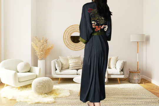 Silk Dressing Gown Floral, Long Robe for Women