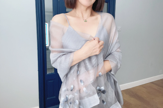 Floral Embroidered Silk Scarf