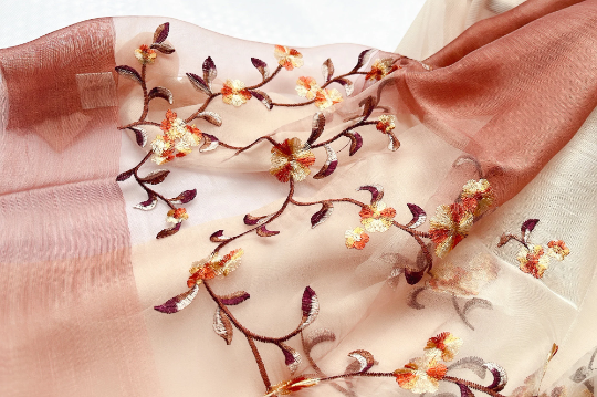Ombre Embroidered Scarf Shawl Silk, Bride Bridesmaid Wrap