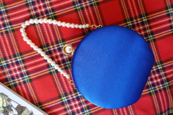 Chic Silk Embroidered Clutch, Round Bridal Bag, Royal Blue & Black, Ideal Weddings and Evening Accessory