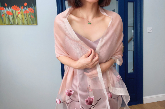 Embroidered Scarf Shawl, Silk Wool Wrap