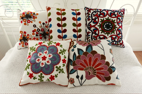 Pure Cotton Embroidered Cushion Covers, Throw Pillow Covers, Pillow Cases, Home Decor 17*17 in x2