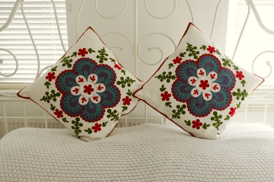 Pure Cotton Embroidered Cushion Covers, Throw Pillow Covers, Pillow Cases, Home Decor 17*17 in x2