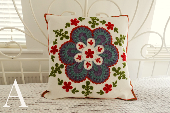 Pure Cotton Embroidered Cushion Covers, Throw Pillow Covers, Pillow Cases, Home Decor 17*17 in x2