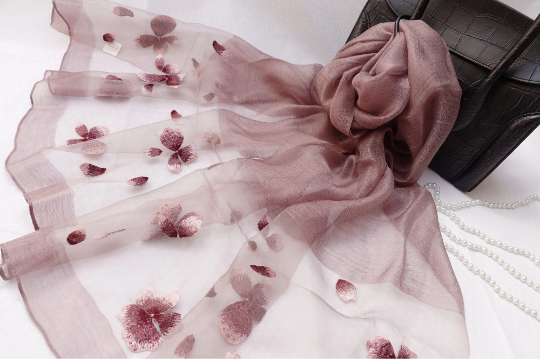 Floral Embroidered Silk Scarf