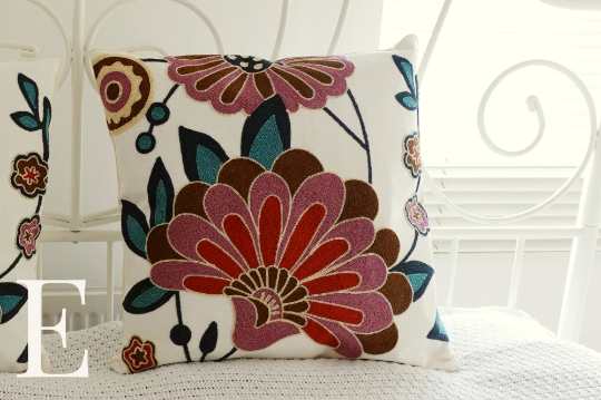Pure Cotton Embroidered Cushion Covers, Throw Pillow Covers, Pillow Cases, Home Decor 17*17 in x2